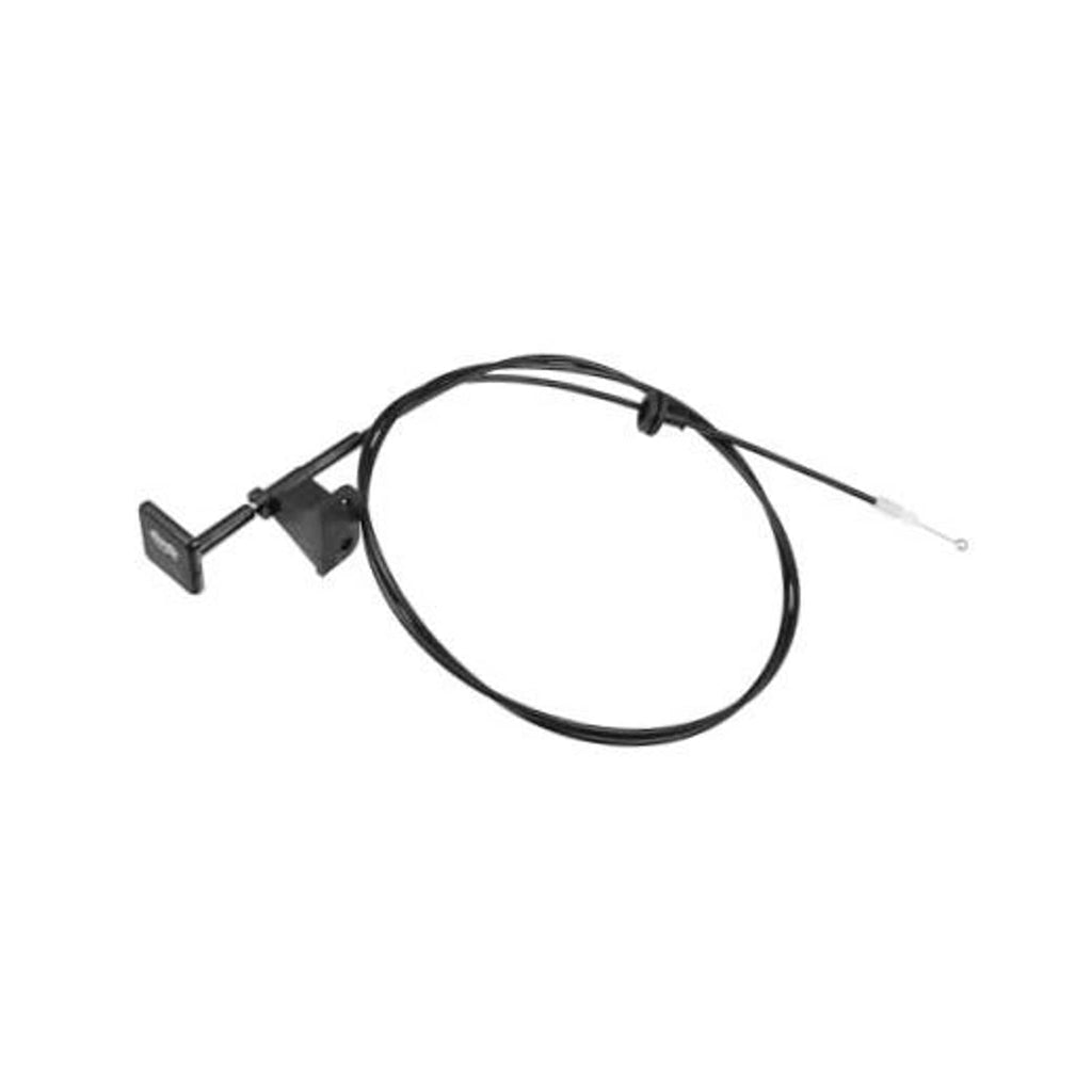 Engine hood release cable assembly with black mounting bracket and cable
