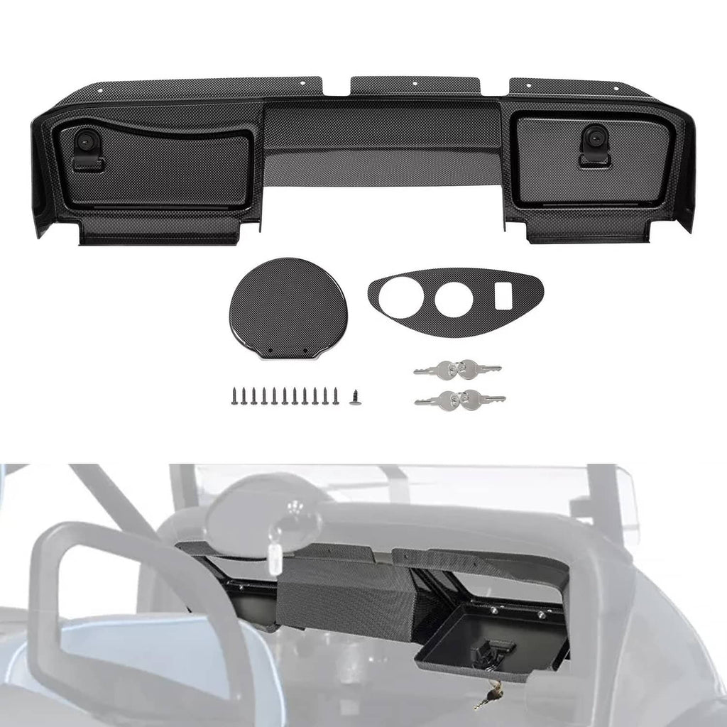 EZGO RXV carbon-fiber style dash board cover with two side glove-box doors, black