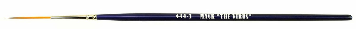 Set of 5 paintbrushes with navy handles, gold ferrules, and 'MACK THE VIRUS' text