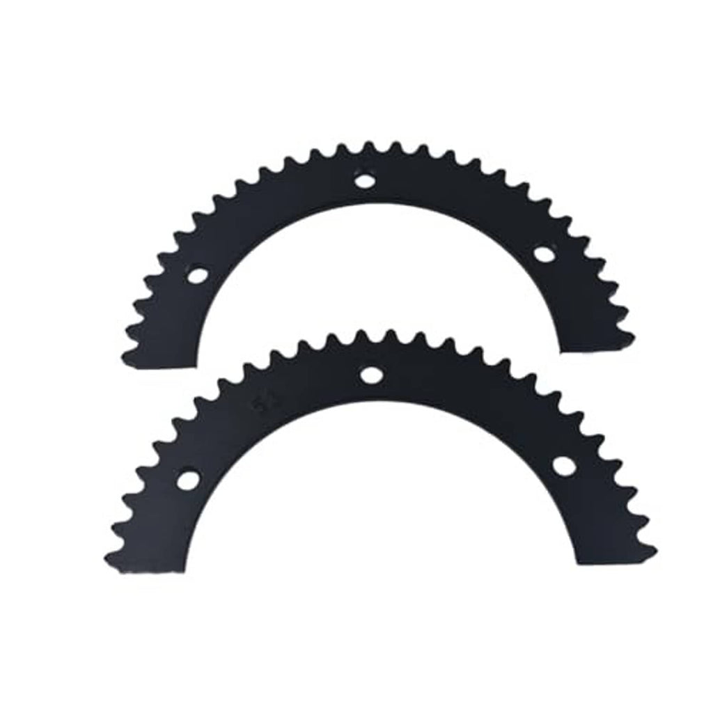 Two-piece black sprocket set with split sections and toothed ring