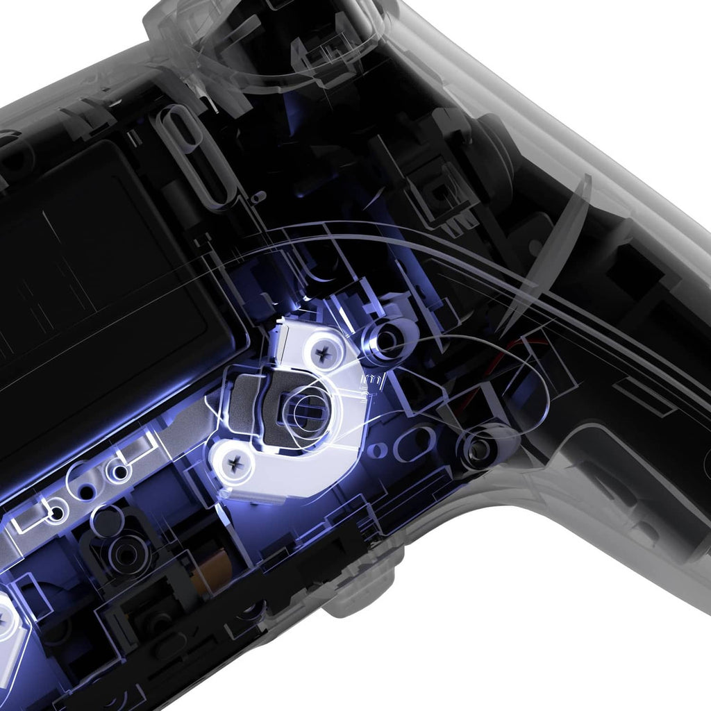 PS5 Edge back paddle module assembly close-up with metal plate and mounting screws