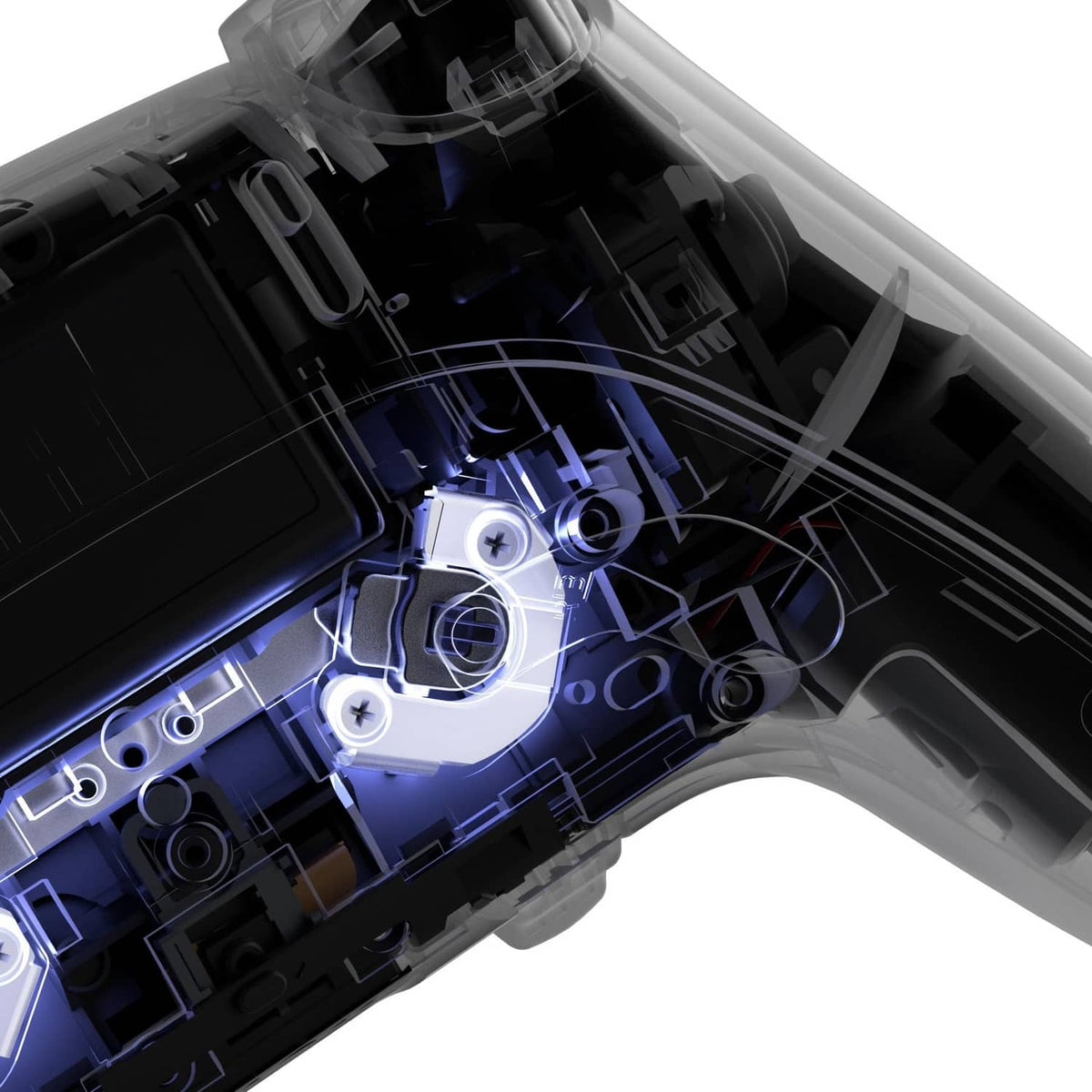 PS5 Edge back paddle module assembly close-up with metal plate and mounting screws