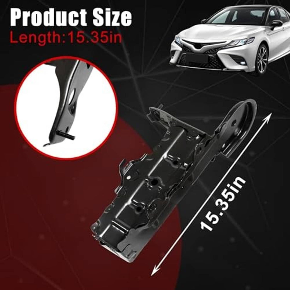 Front bumper bracket with size markings and curved side support tabs