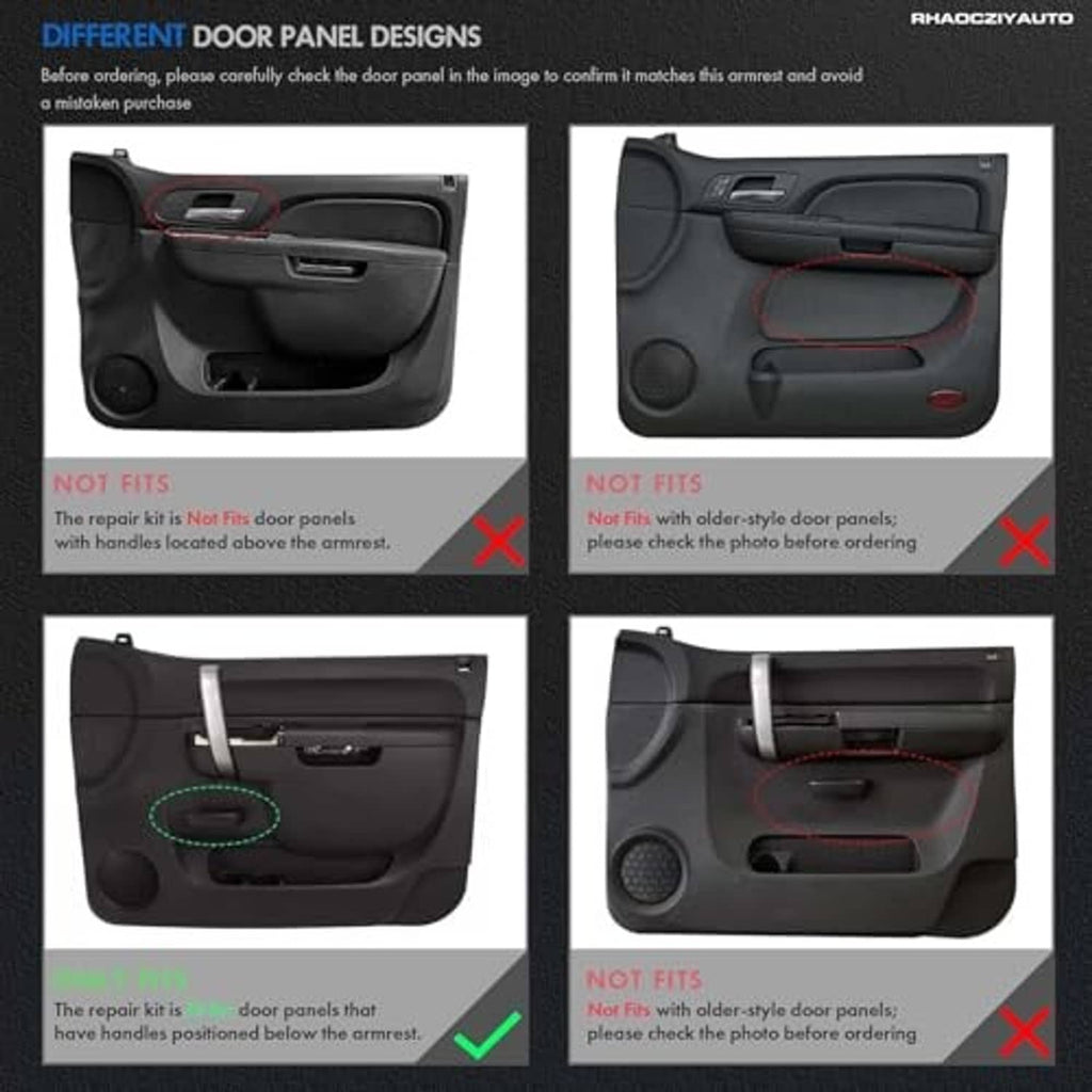 Door panel fitment guide showing correct armrest kit placement vs not fit panels
