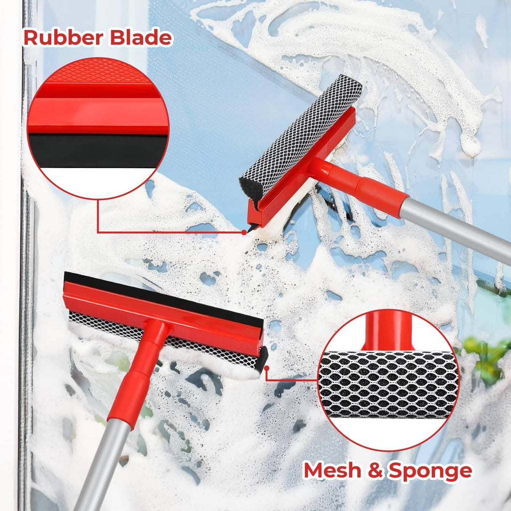 Car window scraper head with red rubber blade and grey mesh sponge pad