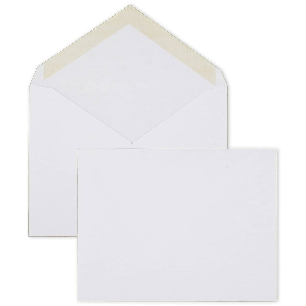 A2 invitation envelopes, white wove paper, gummed flap closure, two envelopes shown