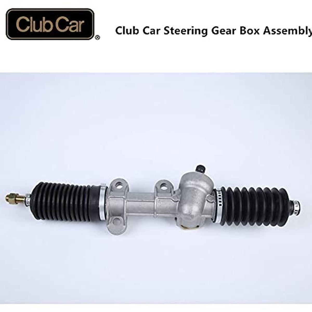 Golf cart steering gear box assembly with dual black boots and metal center housing