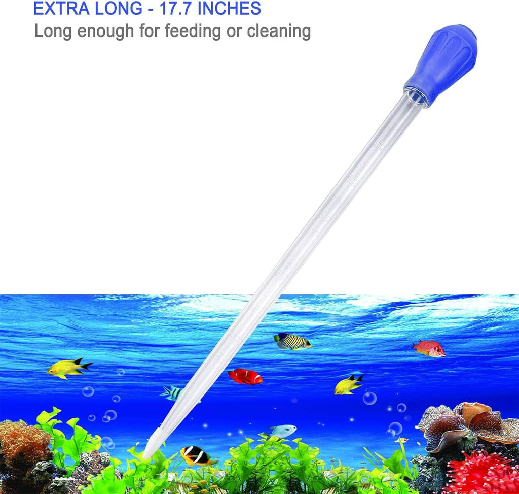 17.7-inch aquarium siphon feeding tube with blue cap and clear tube.
