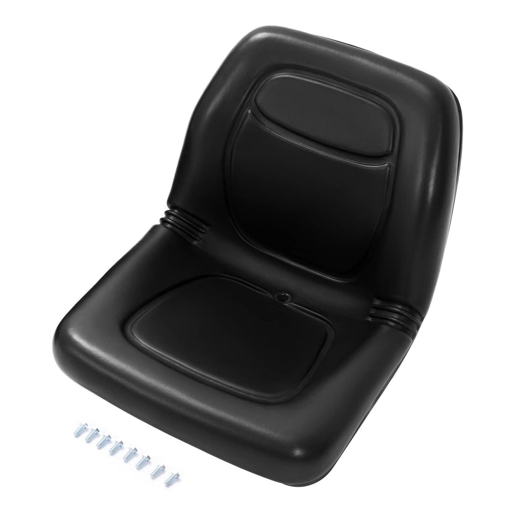 Black molded seat cushion with textured sides and included mounting hardware.