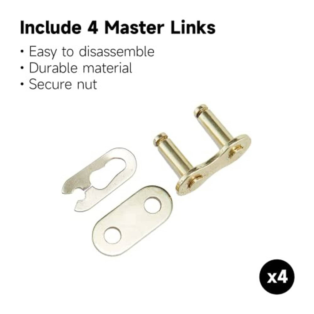 Four master links with pins for motorcycle chain installation or repair