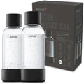 Mysoda carbonating bottle set, clear body with speckled water, black quick-lock caps
