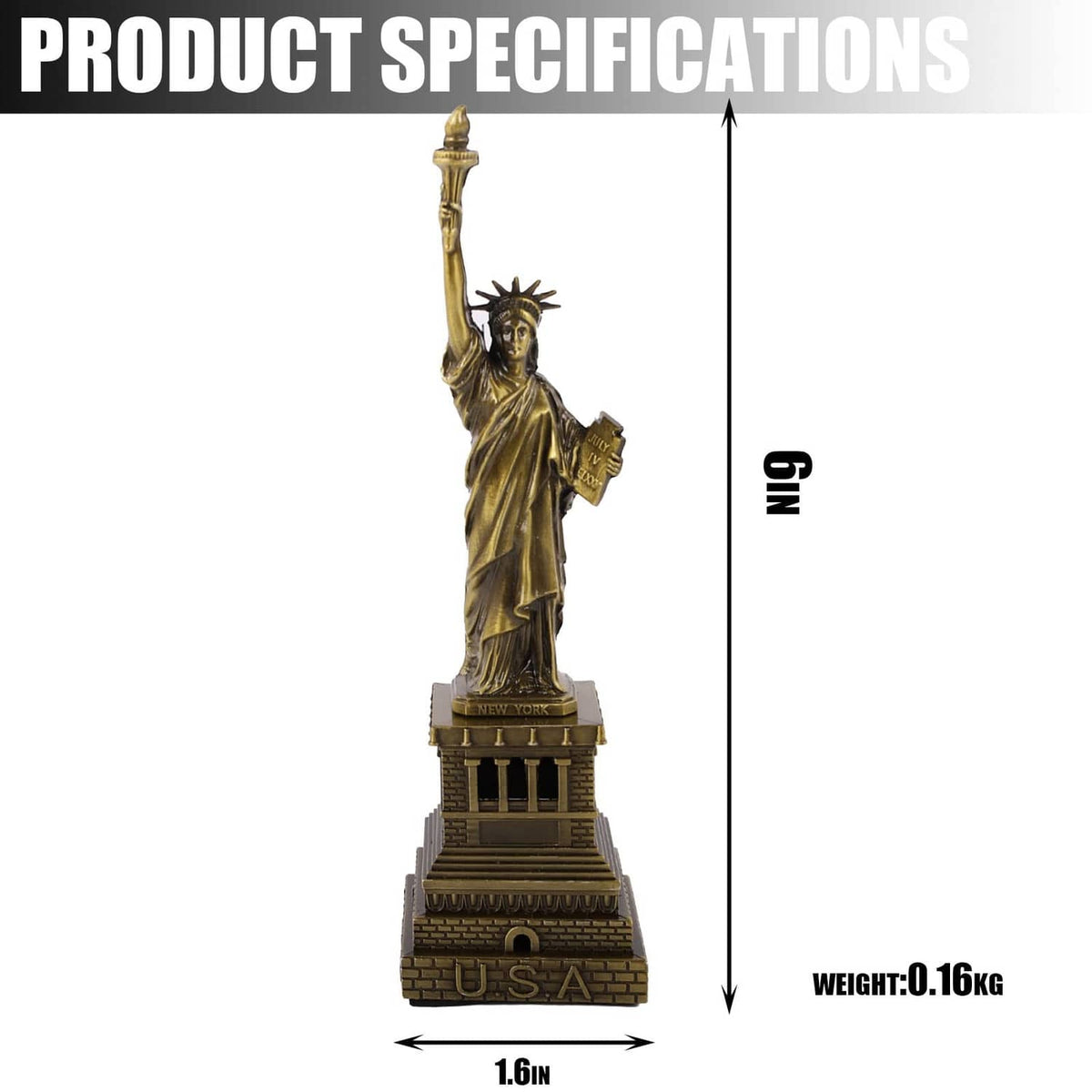 Bronze Statue of Liberty metal model figurine standing on a detailed base