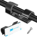 Medium black self-adhesive cable clips with U-shaped wire holder and mounting screw