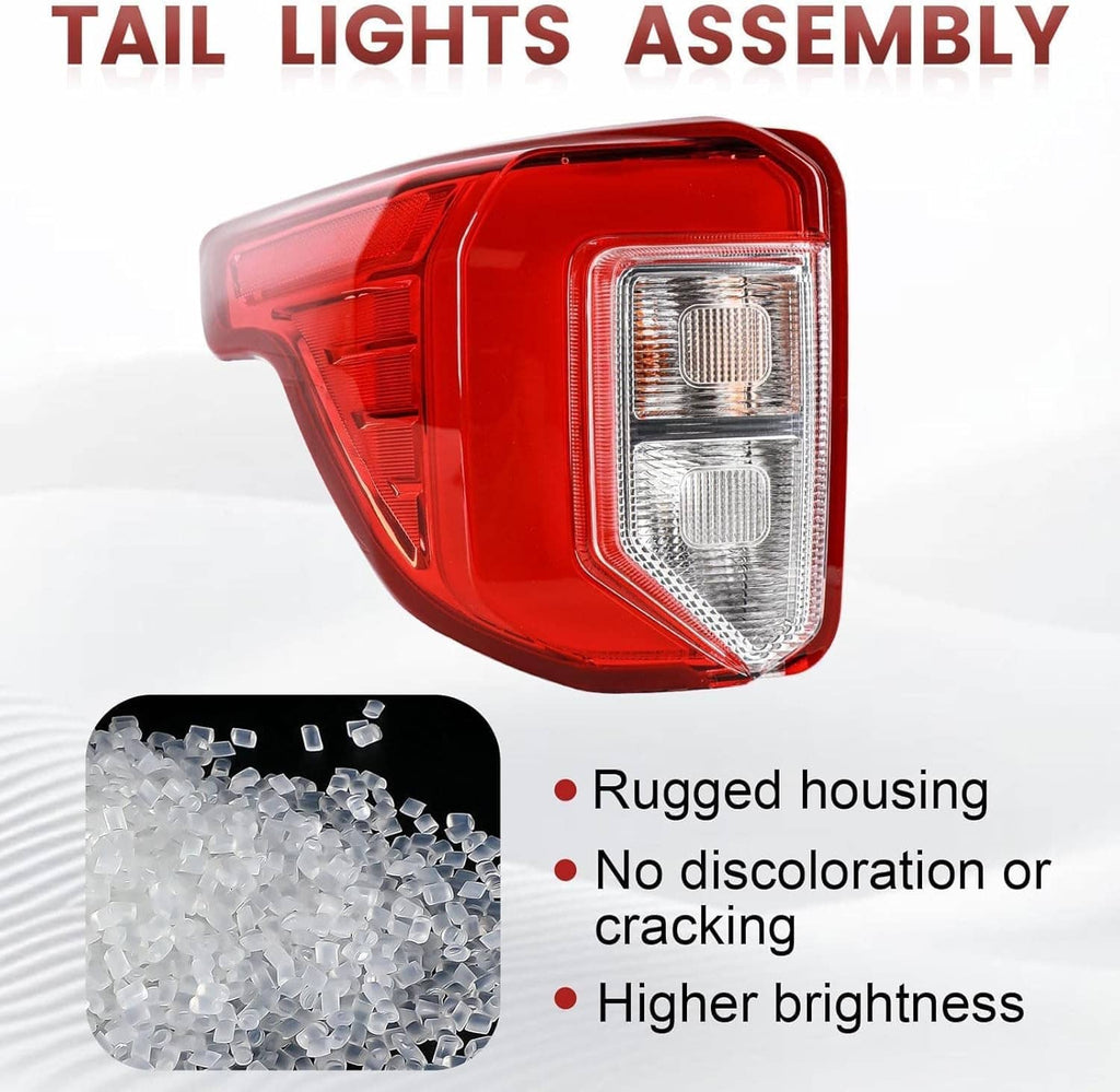 Red left rear LED tail light assembly with clear inner lens and white reflector