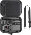 Black hard-shell carrying case with mesh lid, open interior organizer and shoulder strap