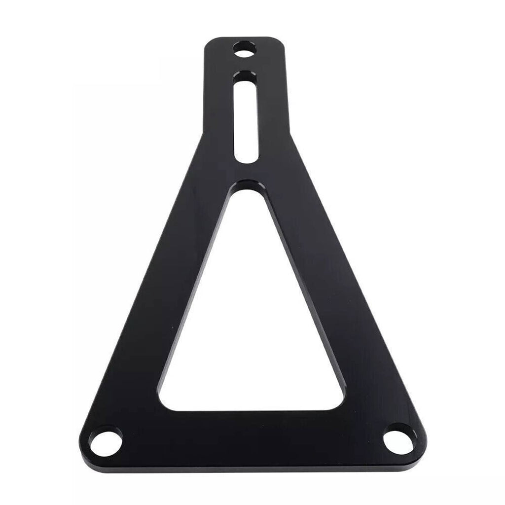 Black triangular support bracket with mounting hole for battery tray