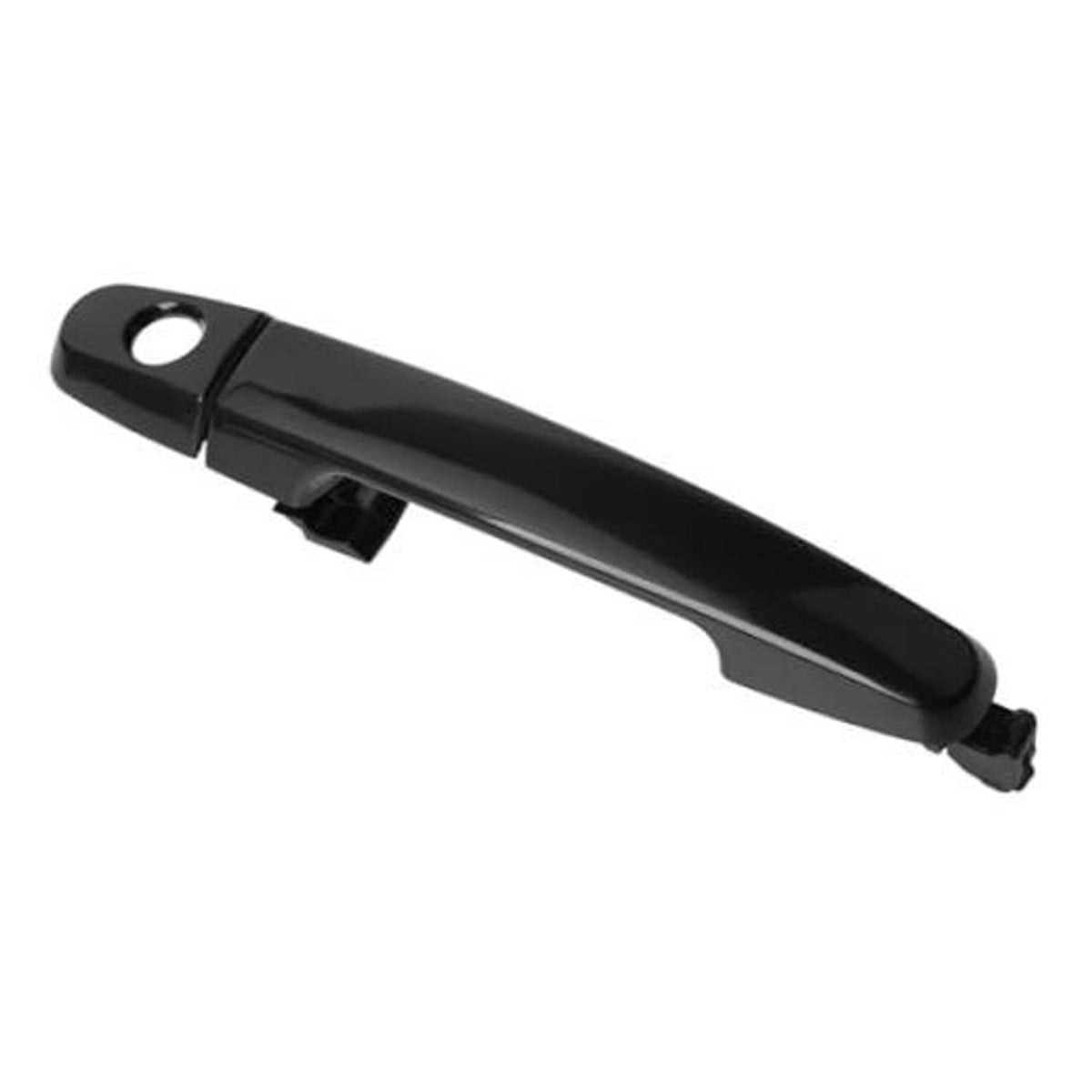 Black exterior door handle for front left, sleek lever with circular opening
