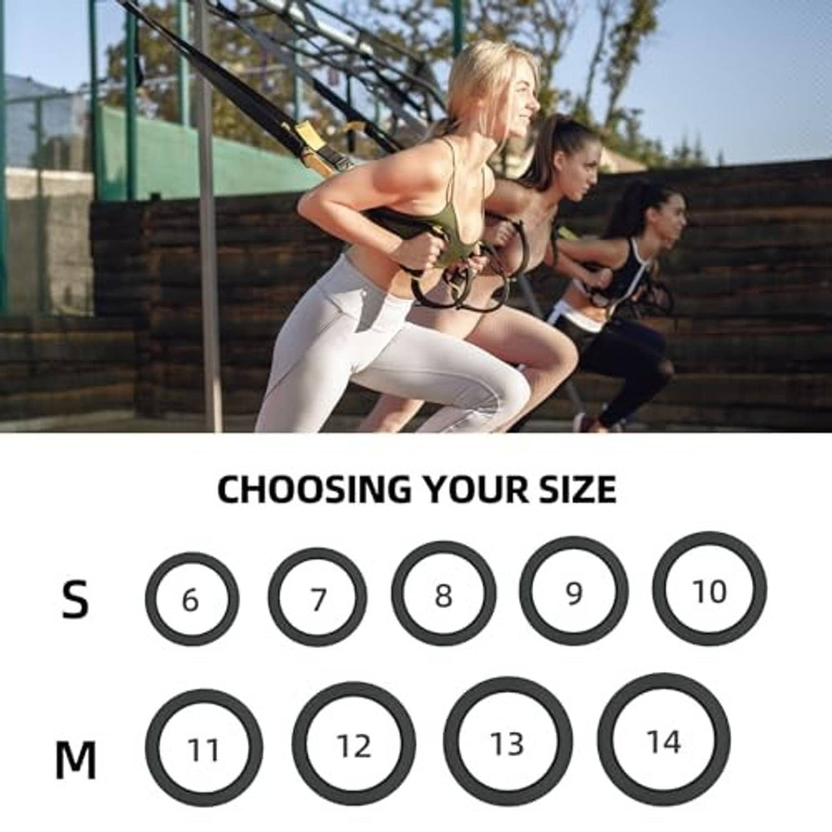 Silicone ring size guide with numbered markers for S and M
