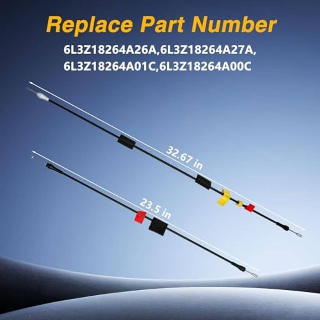 Rear door latch cable set with length measurements and yellow/red connector joint