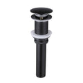Matte black bathroom sink pop-up drain stopper with round top and threaded body