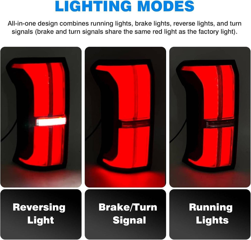 Left rear tail light showing red lighting modes with clear section and black housing