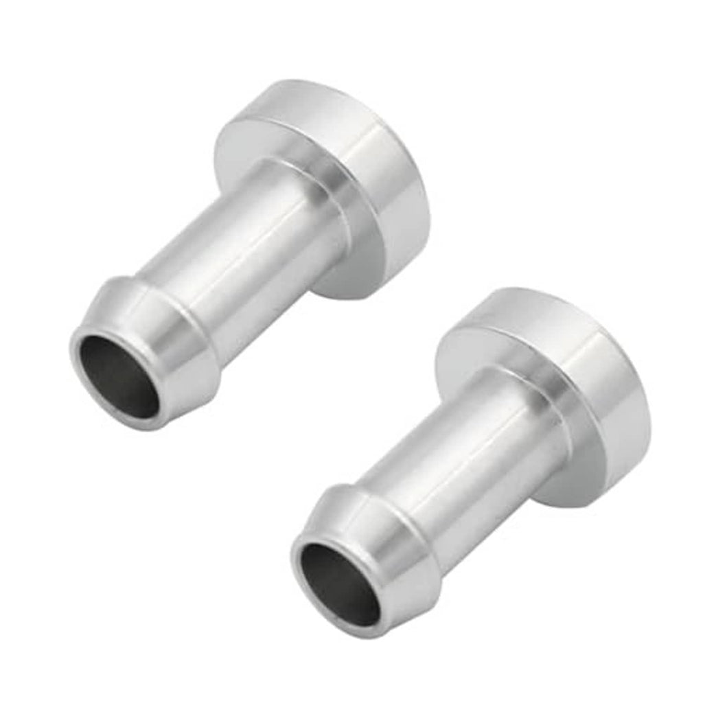 Metal hose barb tail nipple weld fitting, silver with flared collar and barbed end