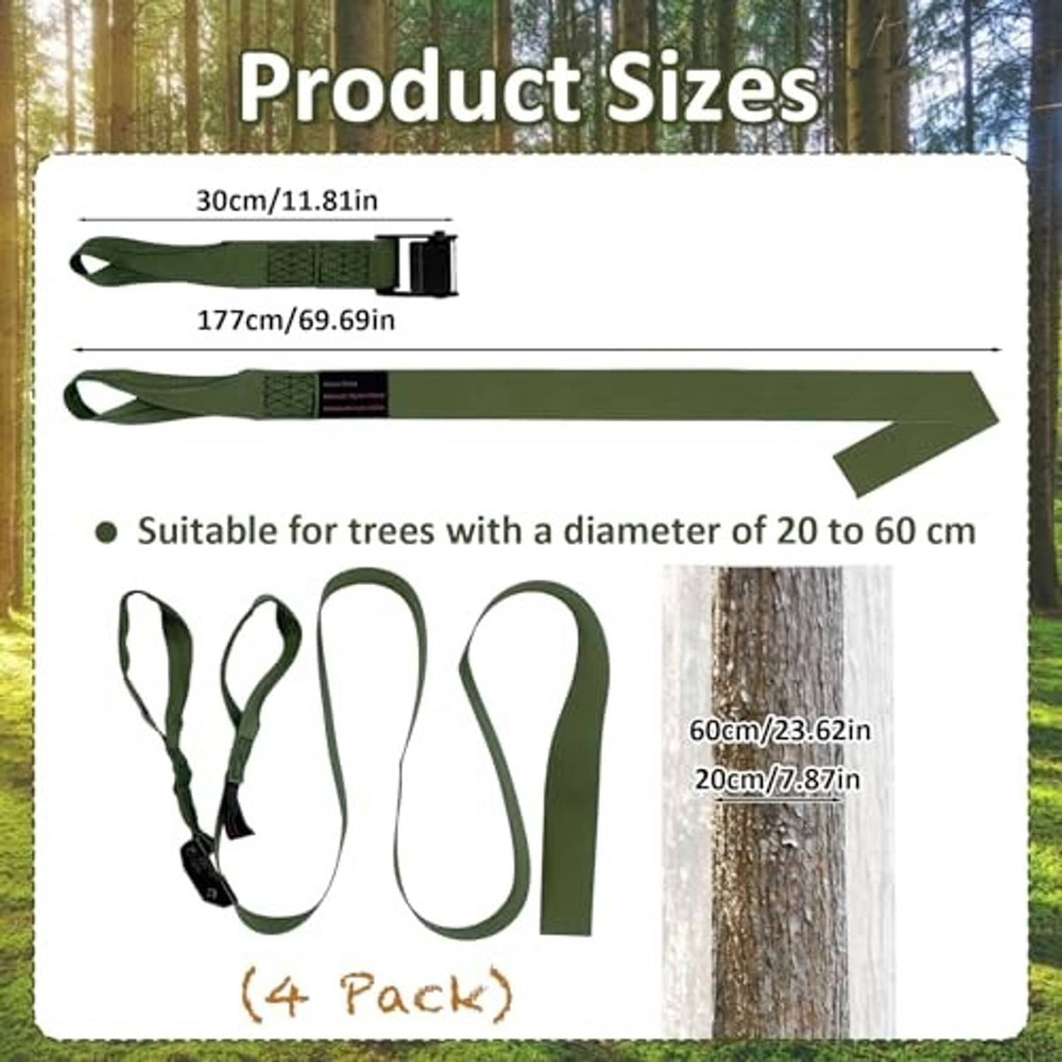Olive replacement climbing strap with adjustable buckle end, four-pack configuration