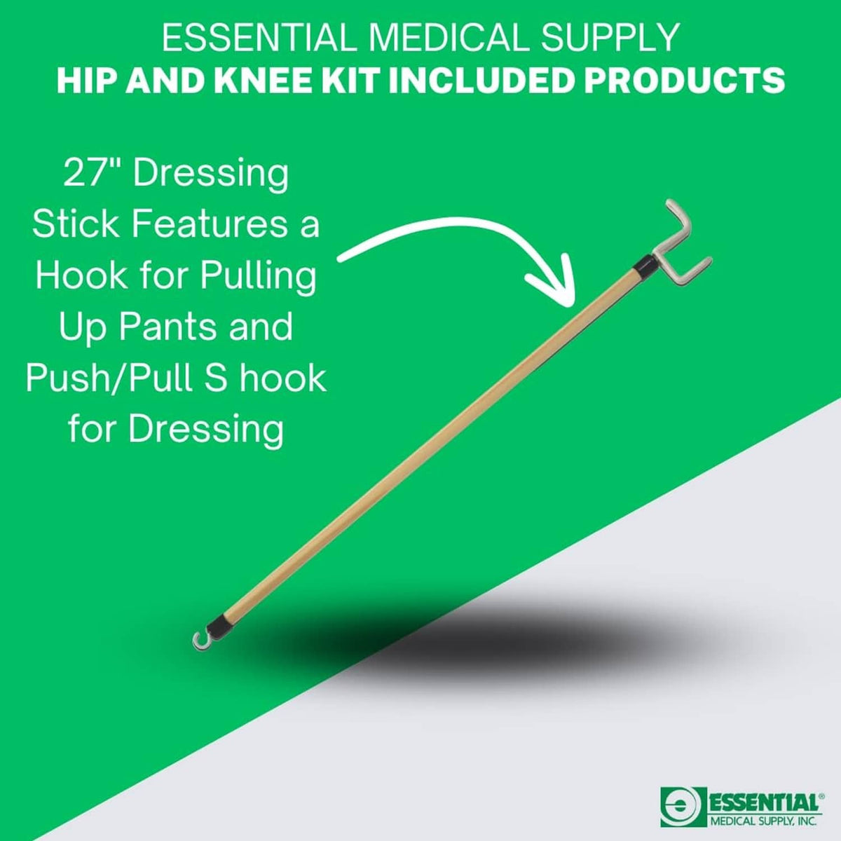 27 in dressing stick with hook for pulling up pants and clothes