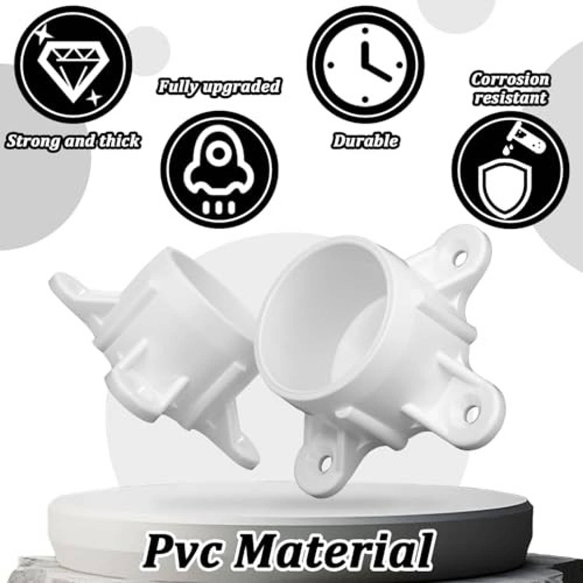 White PVC flange cap with round pipe opening and three-lug screw base
