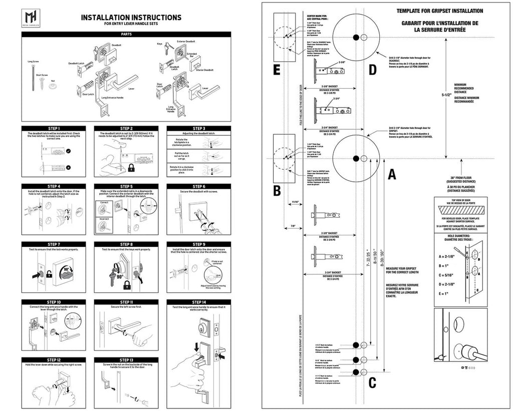 Door handleset installation instructions diagram sheet