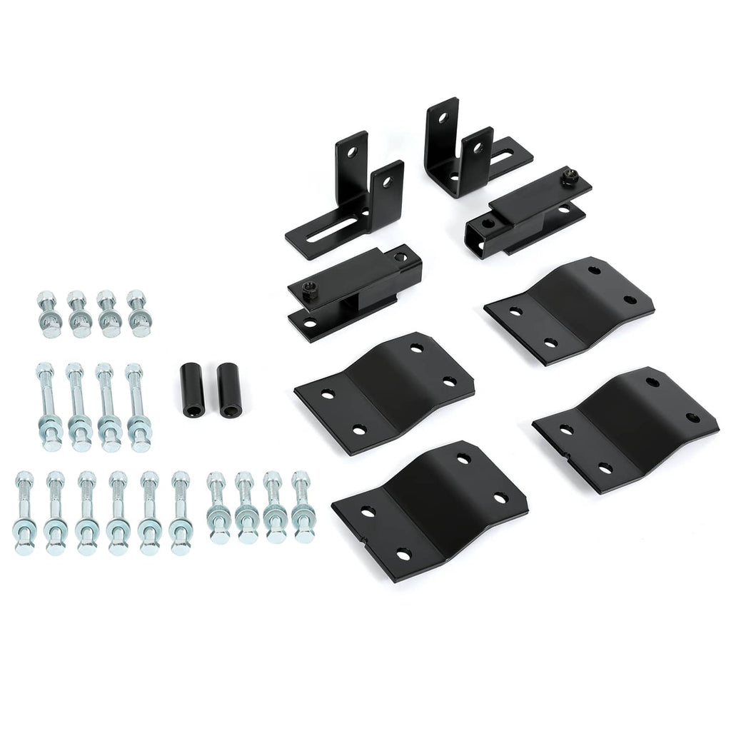 Black steel lift blocks and brackets with mounting bolts and spacers