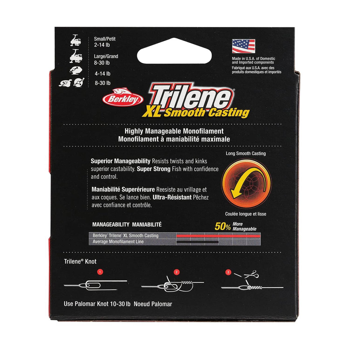 Berkley Trilene XL Smooth Casting fishing line box back with line details