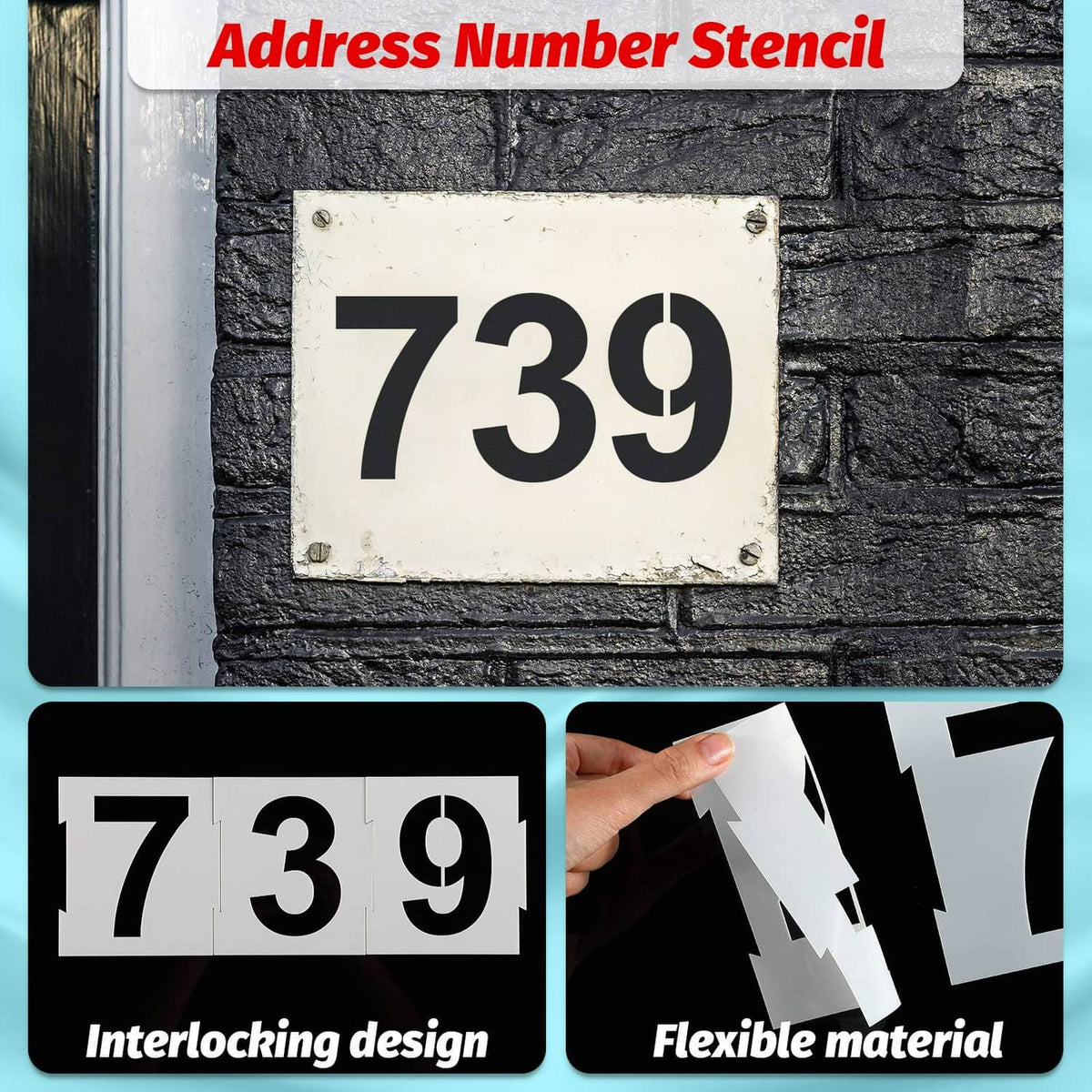 Address number stencil sheet with interlocking flexible design for 739