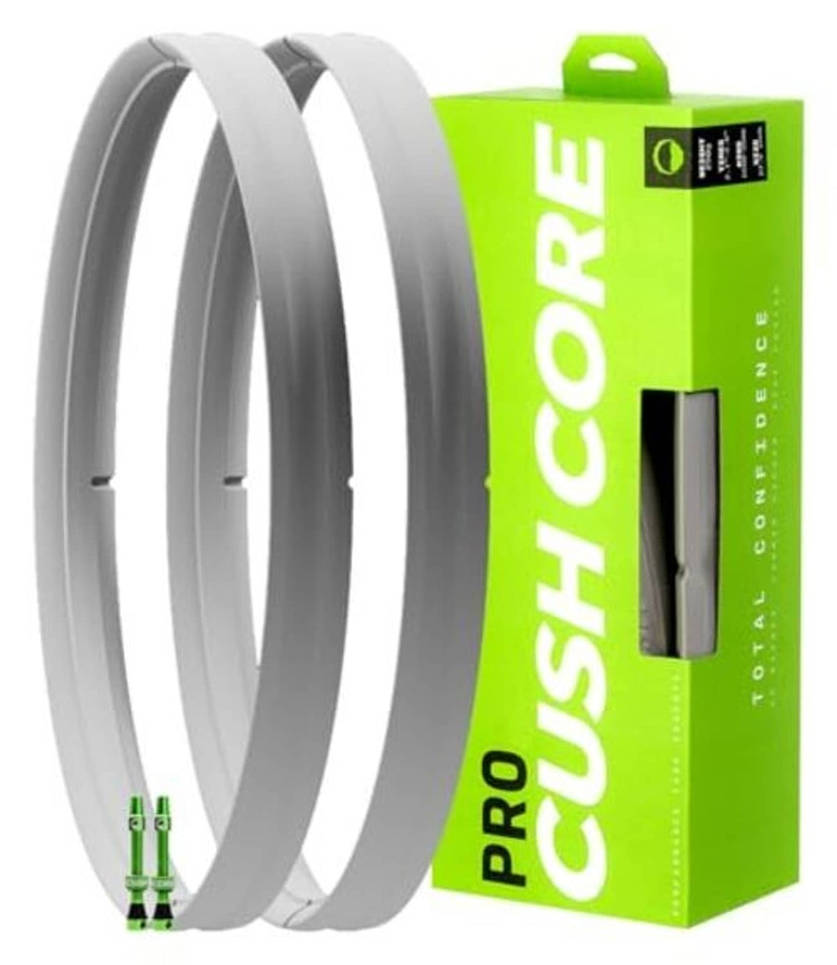 29-inch tire insert set with rim strips and Presta valve accessories in a green box