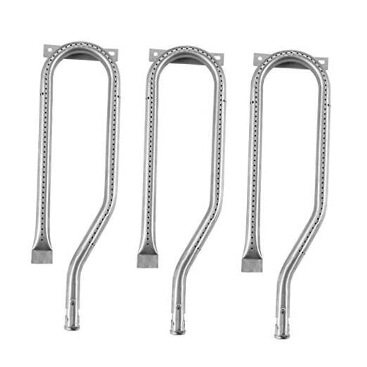 Gas grill burner replacement set, three U-shaped stainless burners with mounting plates