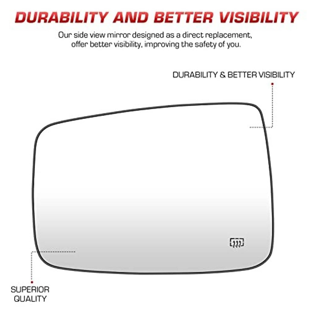 Heated side mirror glass with integrated defrost lines, left driver side view.