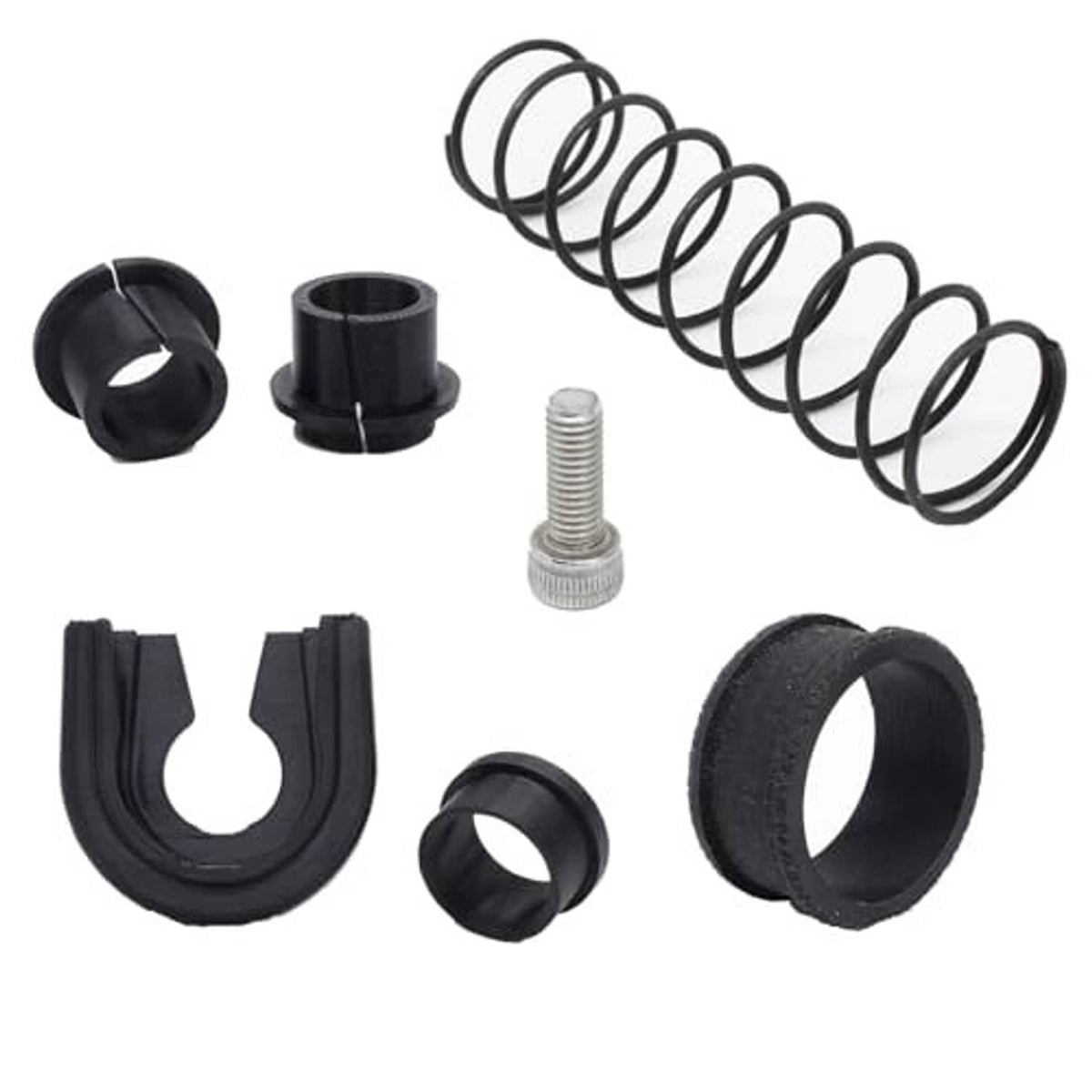 Manual transmission shifter repair kit components: boot, sleeves, spring, and screws