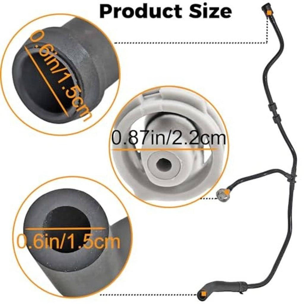 Radiator coolant reservoir tank hose with black connector and mounting end