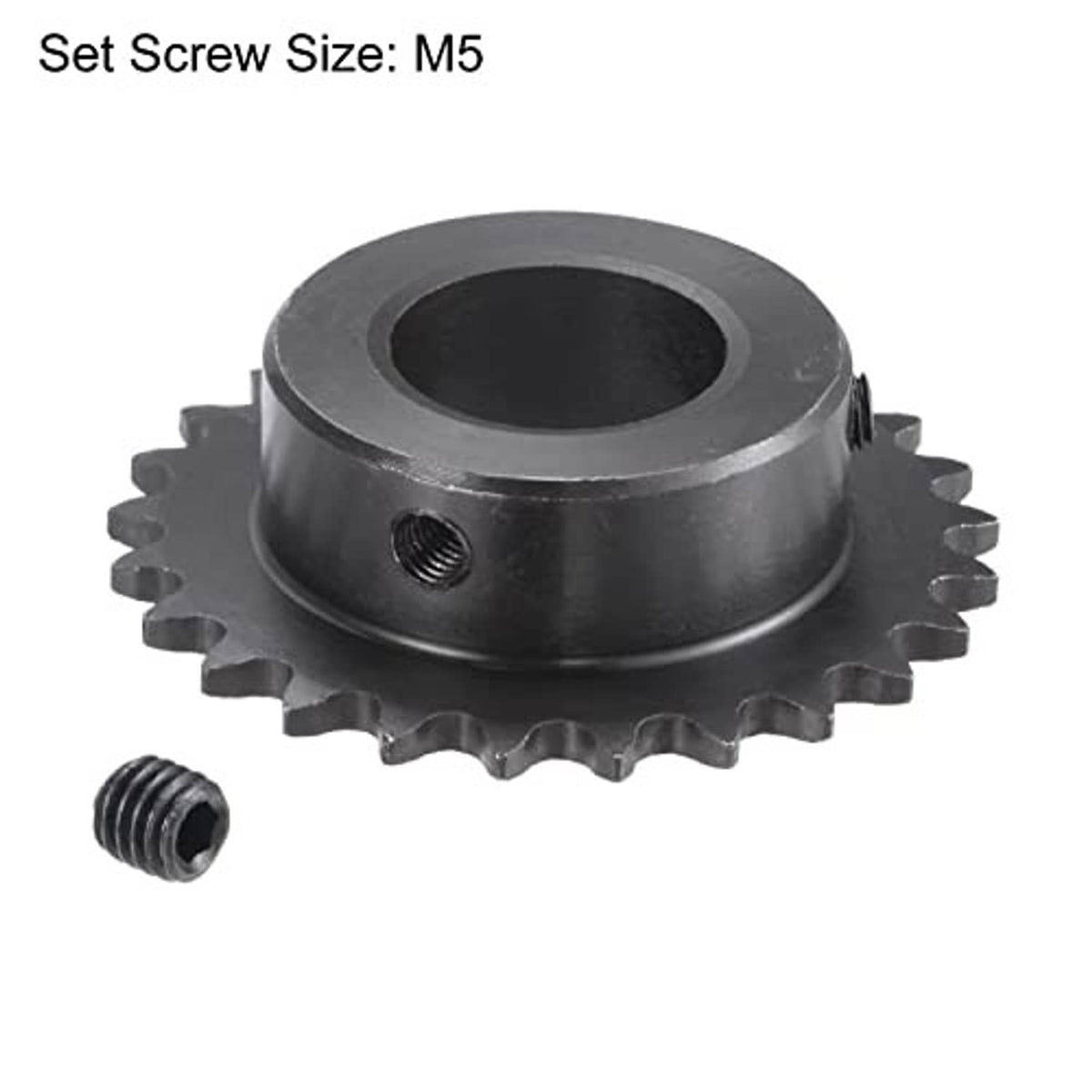 Black roller chain sprocket with M5 set screw, 20mm bore, 25 teeth