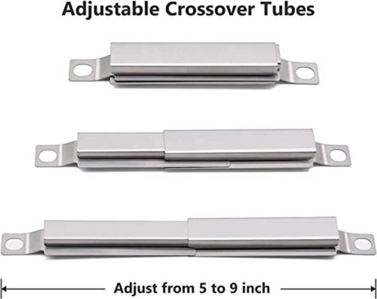 Adjustable stainless steel crossover tubes with mounting brackets, adjustable 5 to 9 in