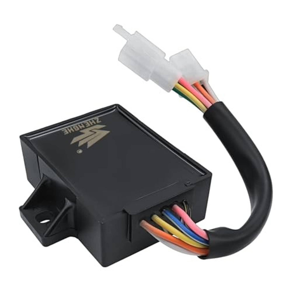 Black CDI ignition module with multi-color wires and white connector plug end