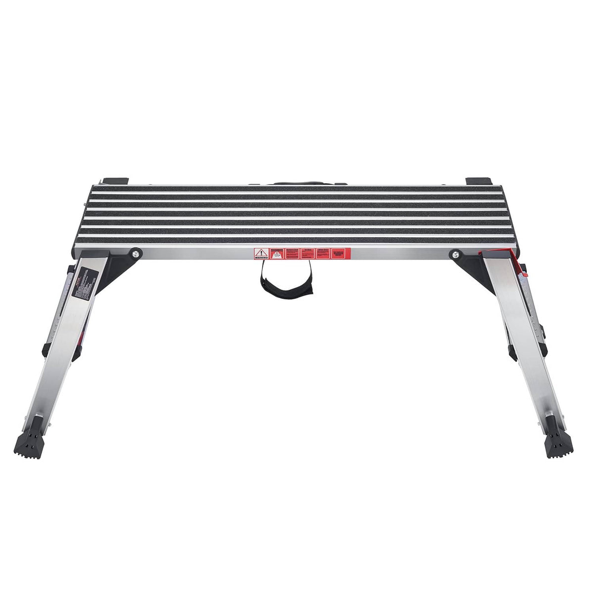 Aluminum folding work platform ladder front view with ribbed anti-slip surface