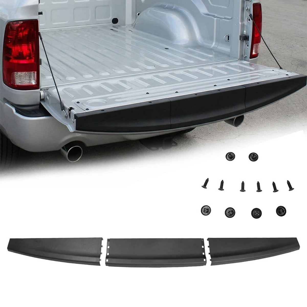Matte black tailgate cover top cap protector with screws and mounting holes