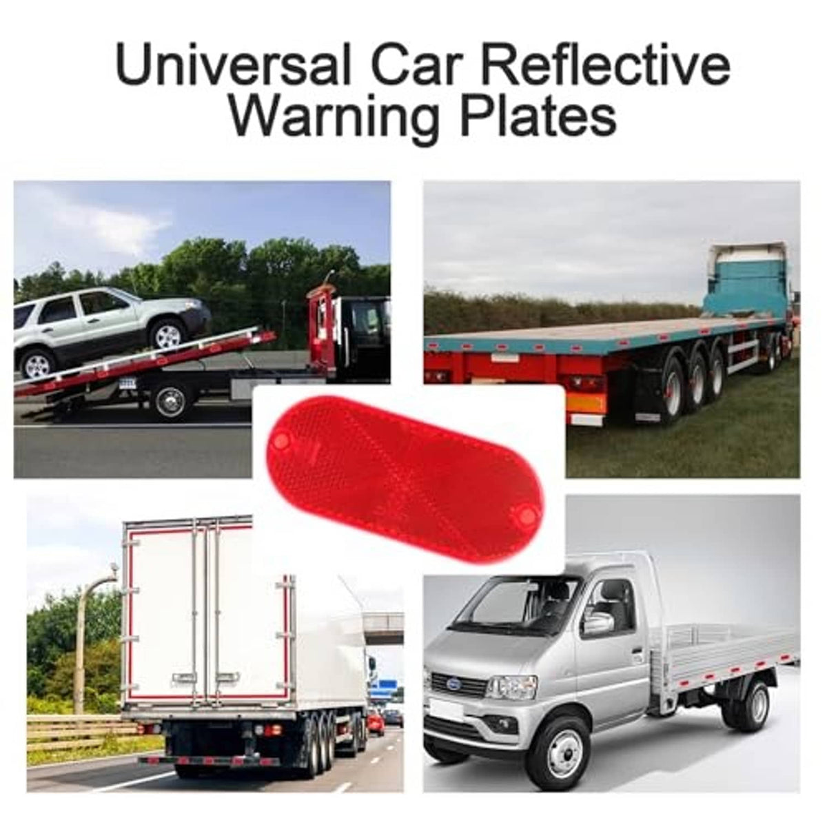 Red oval reflective warning plate with textured surface and two mounting holes