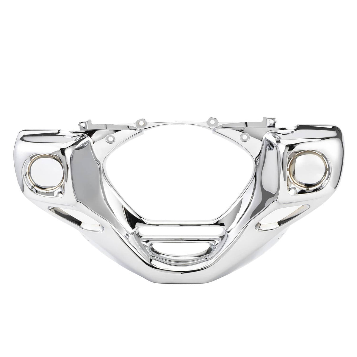 Chrome engine front cowl cover, front view with two round side openings
