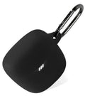 Black silicone earbud case cover with attached carabiner clip