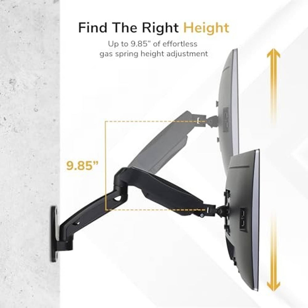 Full-motion monitor wall mount arm lifting a flat screen with smooth height adjustment