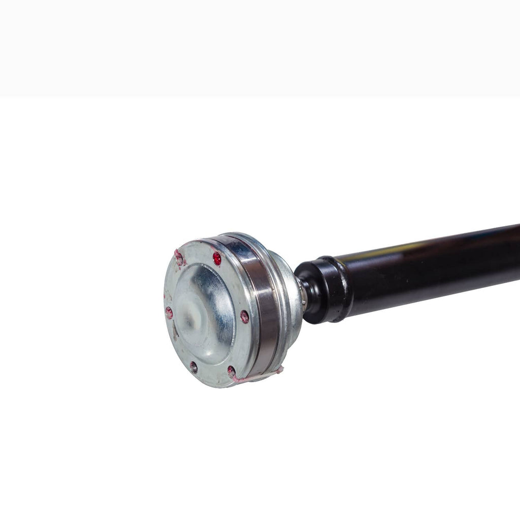 Front drive shaft end flange with bolt holes and rubber boot