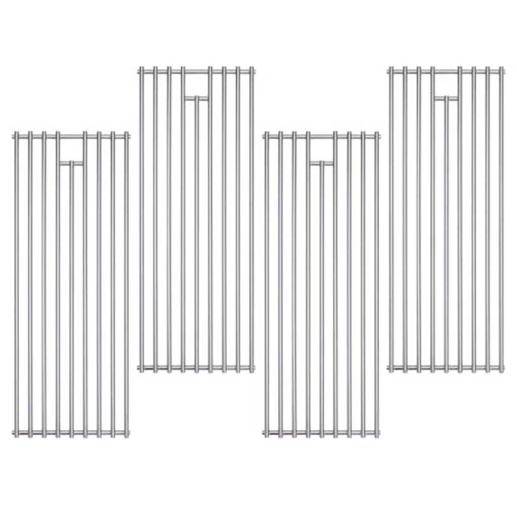 Four stainless steel grill grate replacement pieces, rectangular frames with parallel rods