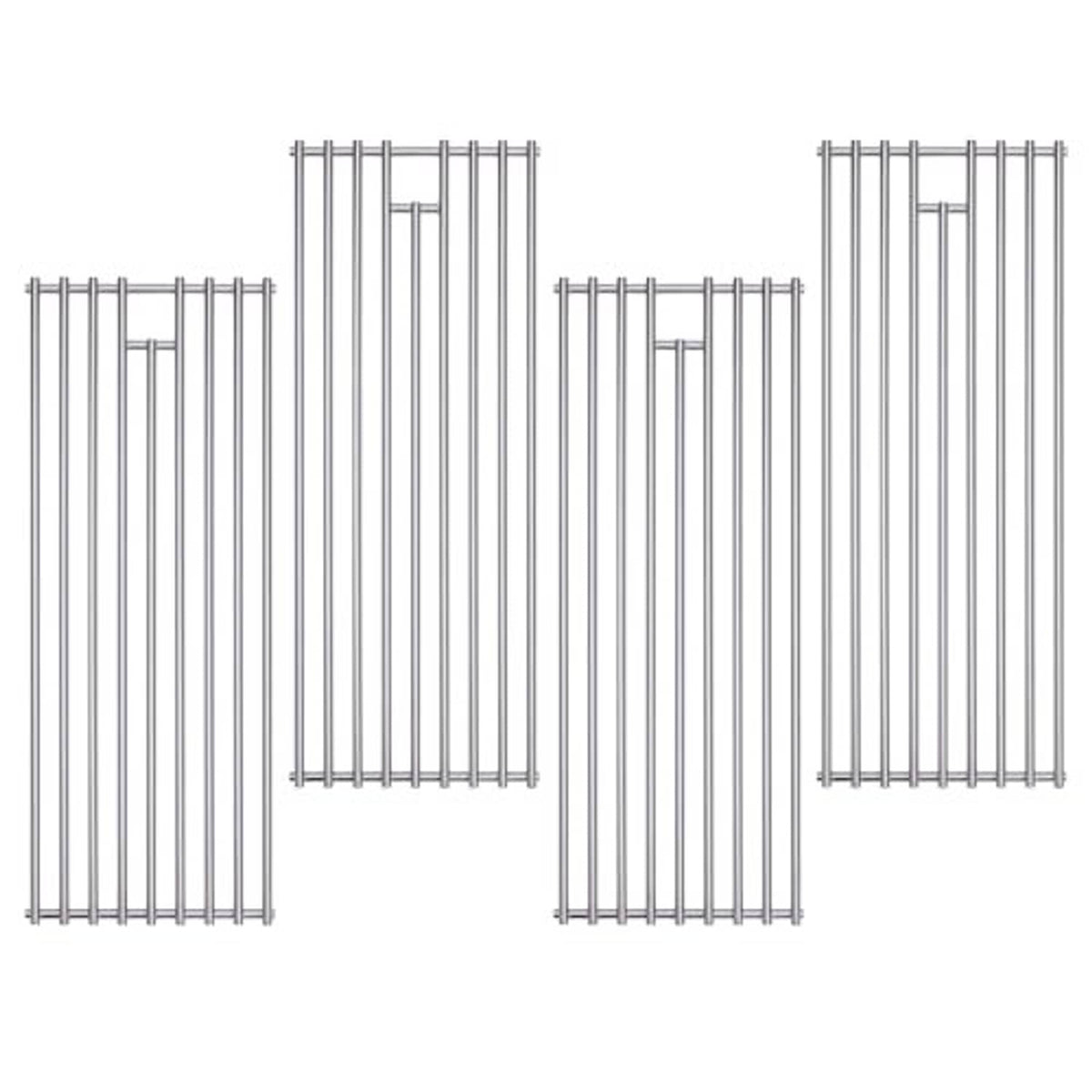 Four stainless steel grill grate replacement pieces, rectangular frames with parallel rods